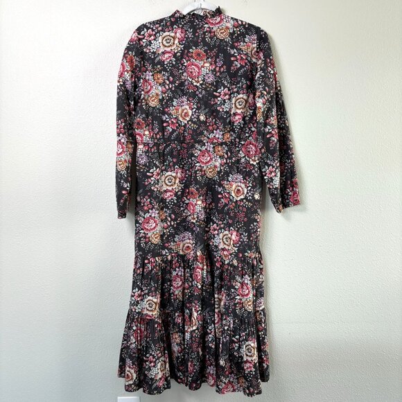 Mille Astrid Tassel Midi Dress Size M Bloomsbury Floral Long Sleeve Pockets - Picture 5 of 15